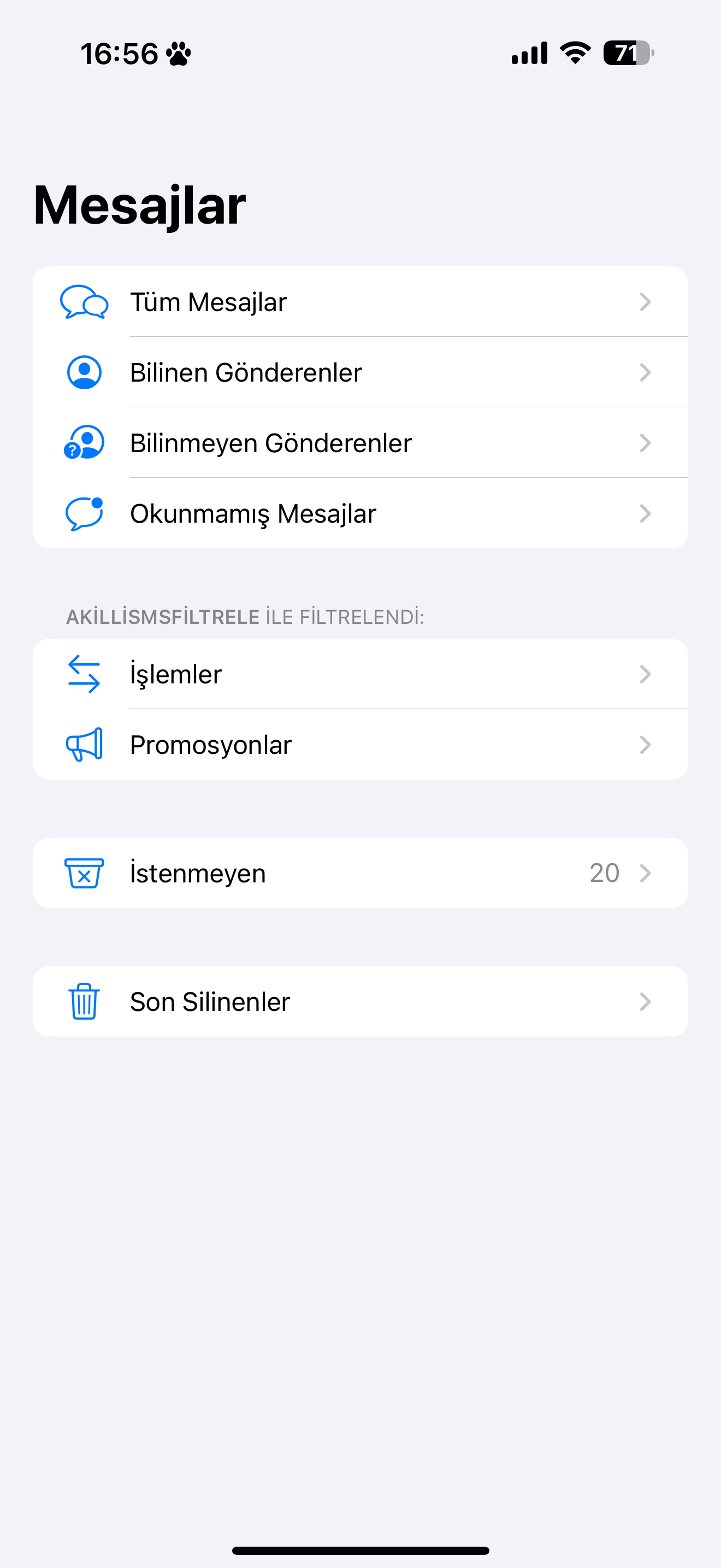 Mesaj Filtre Görünümü